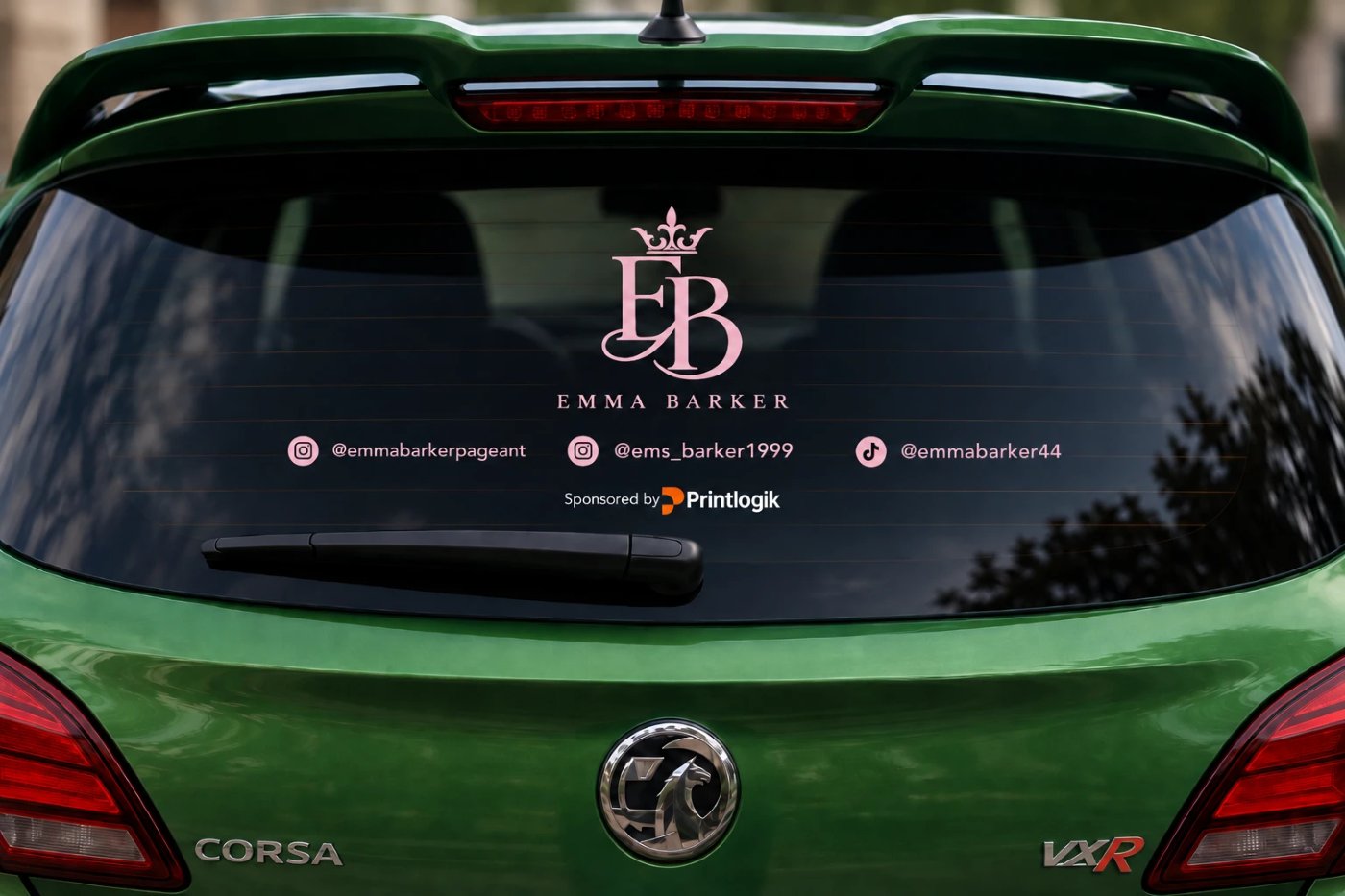 Emma Barker cut vinyl sticker on vehicle glass